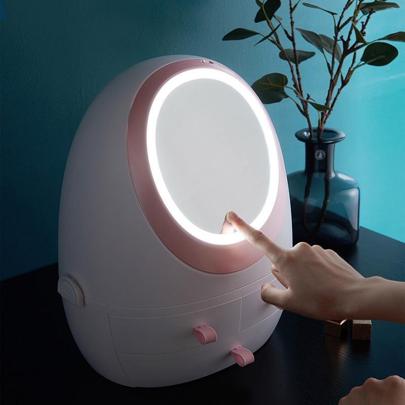 LED Mirror Makeup Storage Box Cosmetic Organizer