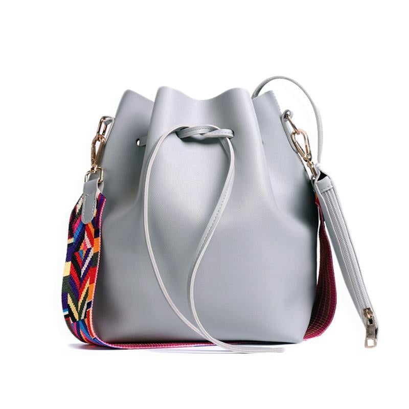 Colorful Ribbon Strap Drawstring Bucket Bag